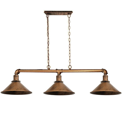 3-Light Water Pipe Pendant Bar – Industrial, E27, 4 Finishes - Brushed Copper, No Shade, Without Bulb