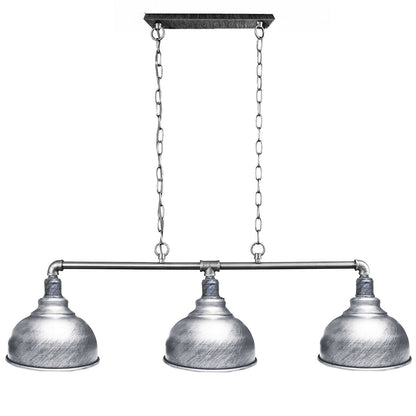3-Light Water Pipe Pendant Bar – Industrial, E27, 4 Finishes - Brushed Silver, Curvy 21 cm Brushed Silver, ST64 Bulb