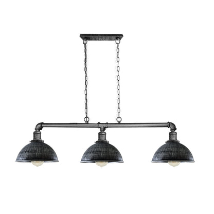 3-Light Water Pipe Pendant Bar – Industrial, E27, 4 Finishes - Brushed Silver, Dome 21 cm Brushed Silver, ST64 Bulb