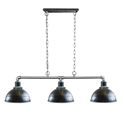 3-Light Water Pipe Pendant Bar – Industrial, E27, 4 Finishes - Brushed Silver, Dome 21 cm Brushed Silver, Without Bulb