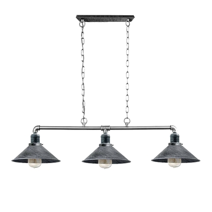 3-Light Water Pipe Pendant Bar – Industrial, E27, 4 Finishes - Brushed Silver, Small Cone 22 cm Chrome, Without Bulb