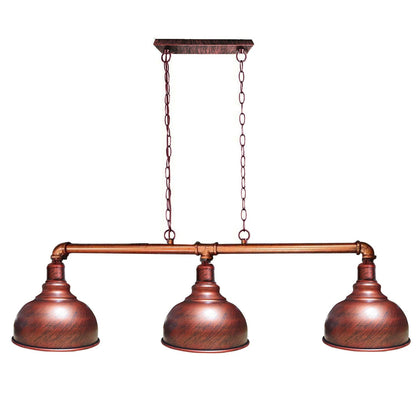 3-Light Water Pipe Pendant Bar – Industrial, E27, 4 Finishes - Rustic Red, Curvy 21 cm Rustic Red, ST64 Bulb