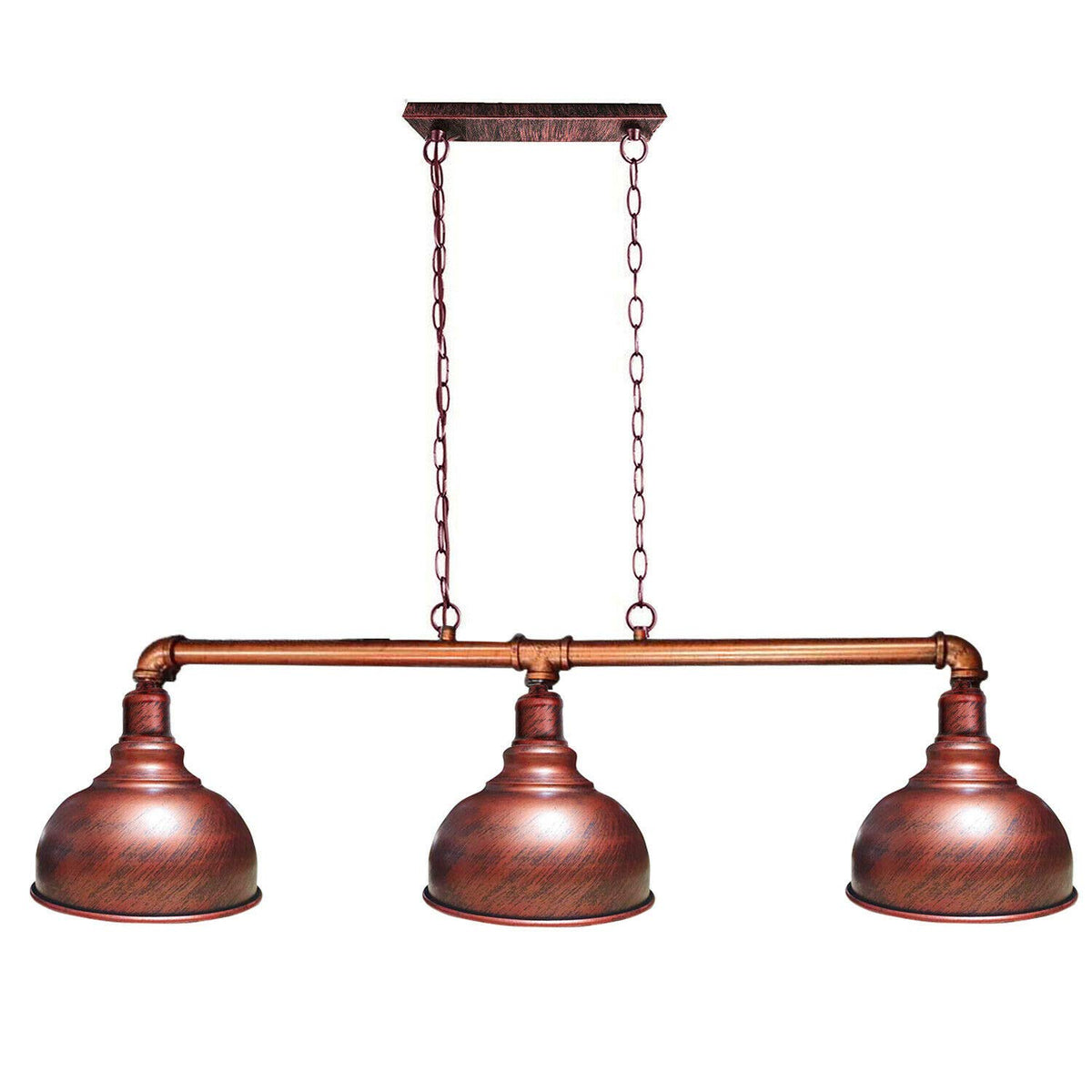 3-Light Water Pipe Pendant Bar – Industrial, E27, 4 Finishes - Rustic Red, Curvy 21 cm Rustic Red, Without Bulb