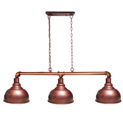 3-Light Water Pipe Pendant Bar – Industrial, E27, 4 Finishes - Rustic Red, Curvy 21 cm Rustic Red, Without Bulb