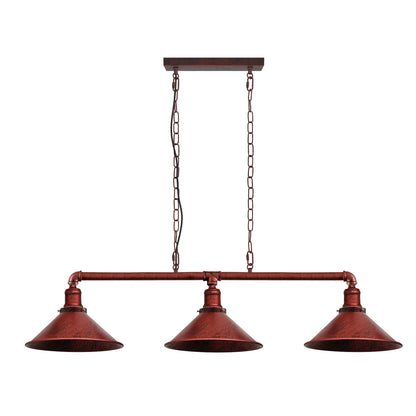 3-Light Water Pipe Pendant Bar – Industrial, E27, 4 Finishes - Rustic Red, No Shade, Without Bulb