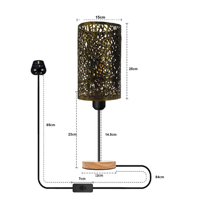 Metal Wire Cage Table Lamp with Wooden Base E27 - photo 2