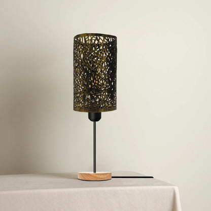 Metal Wire Cage Table Lamp with Wooden Base E27