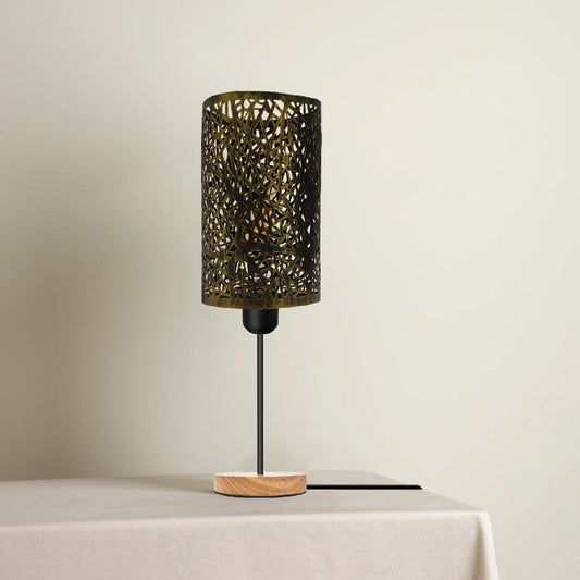 Metal Wire Cage Table Lamp with Wooden Base E27