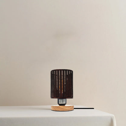 Metal Wire Cage Table Lamp with Wooden Stand E27 - photo 3