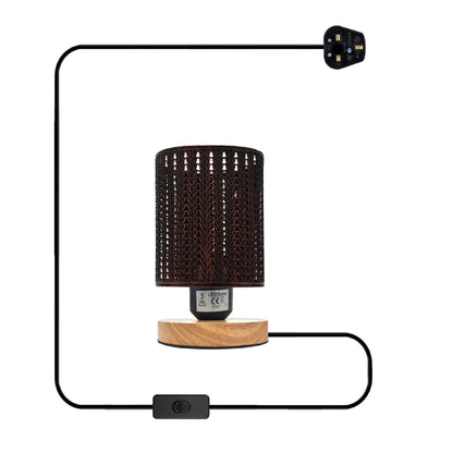 Metal Wire Cage Table Lamp with Wooden Stand E27 - Rustic Red, Without Bulb