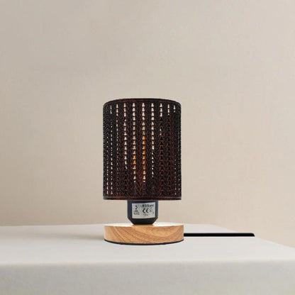 Metal Wire Cage Table Lamp with Wooden Stand E27