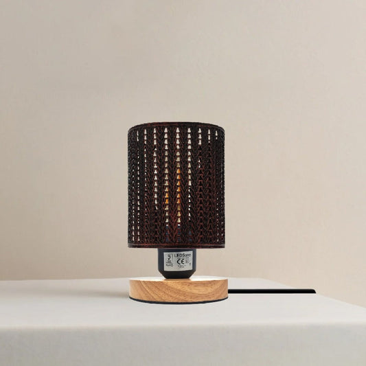 Metal Wire Cage Table Lamp with Wooden Stand E27