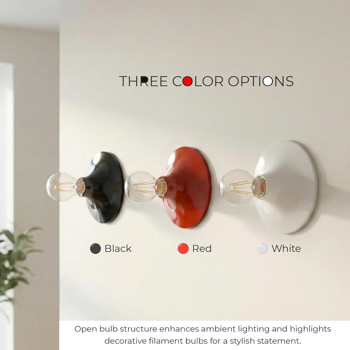 Flush Mount E27 Lamp Holder – Wall or Ceiling, Black, Red or White