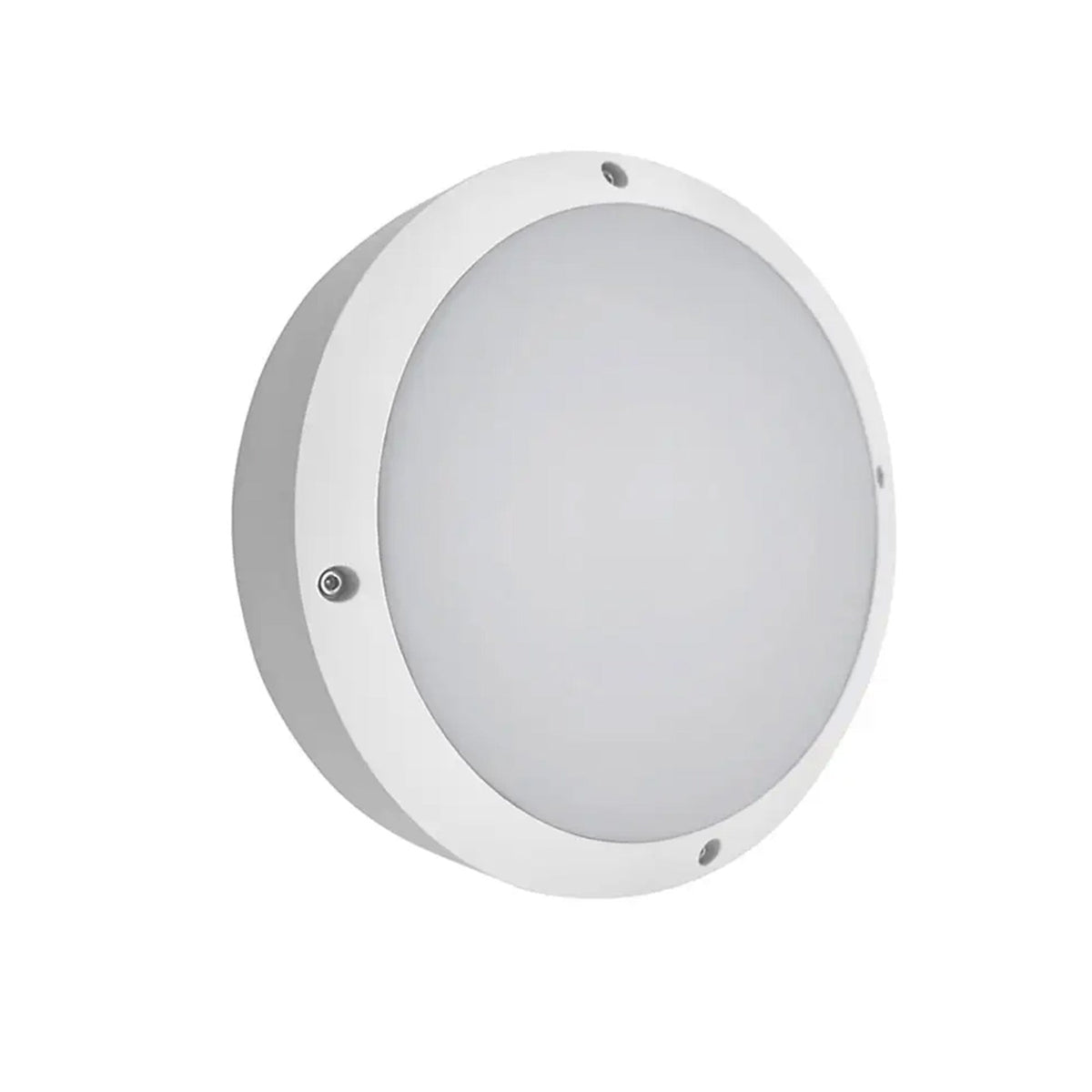 Round LED Bulkhead Light 12W IP54 – Warm White 3000K, White - Standard, No Shade, Without Bulb