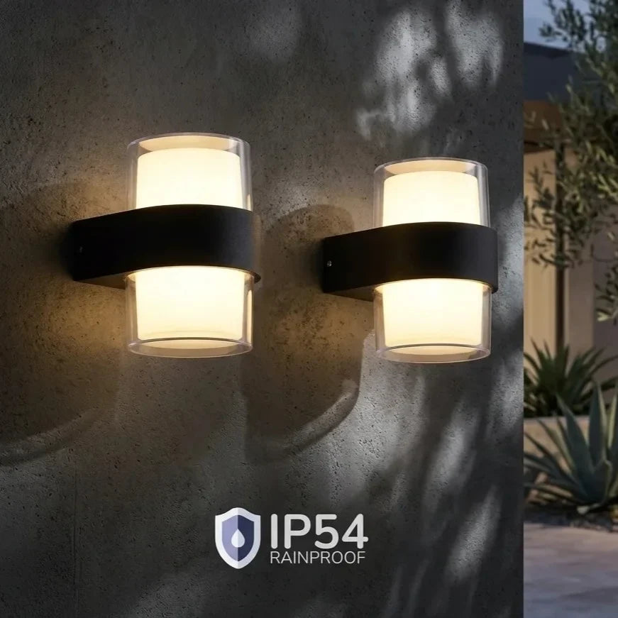 Up Down LED Outdoor Wall Light 12W IP54 – Black, Warm White - Black, Pack of 2, Without Bulb
