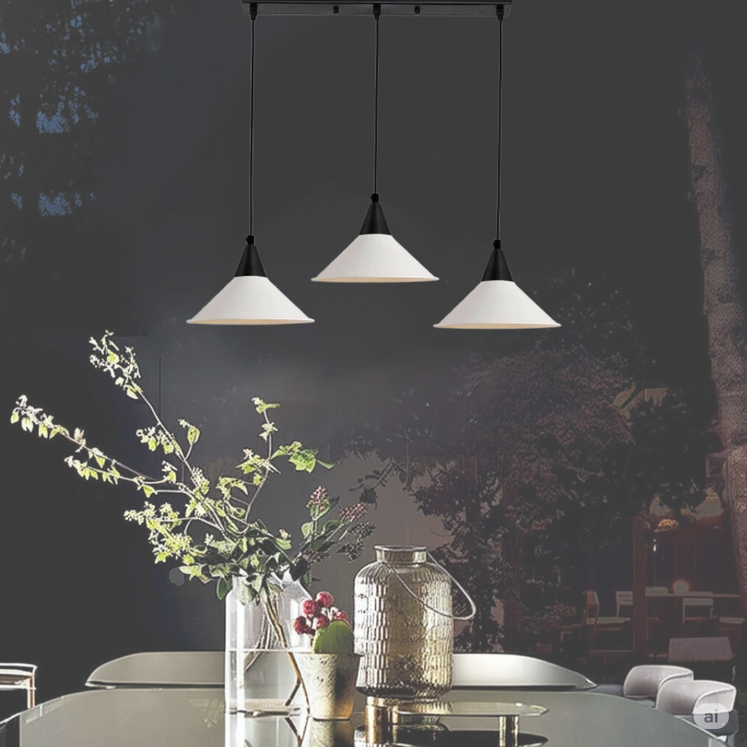 3-Light Pendant – Round Plate or Bar, Cones, Cages or Glass Globes, E27 - photo 2