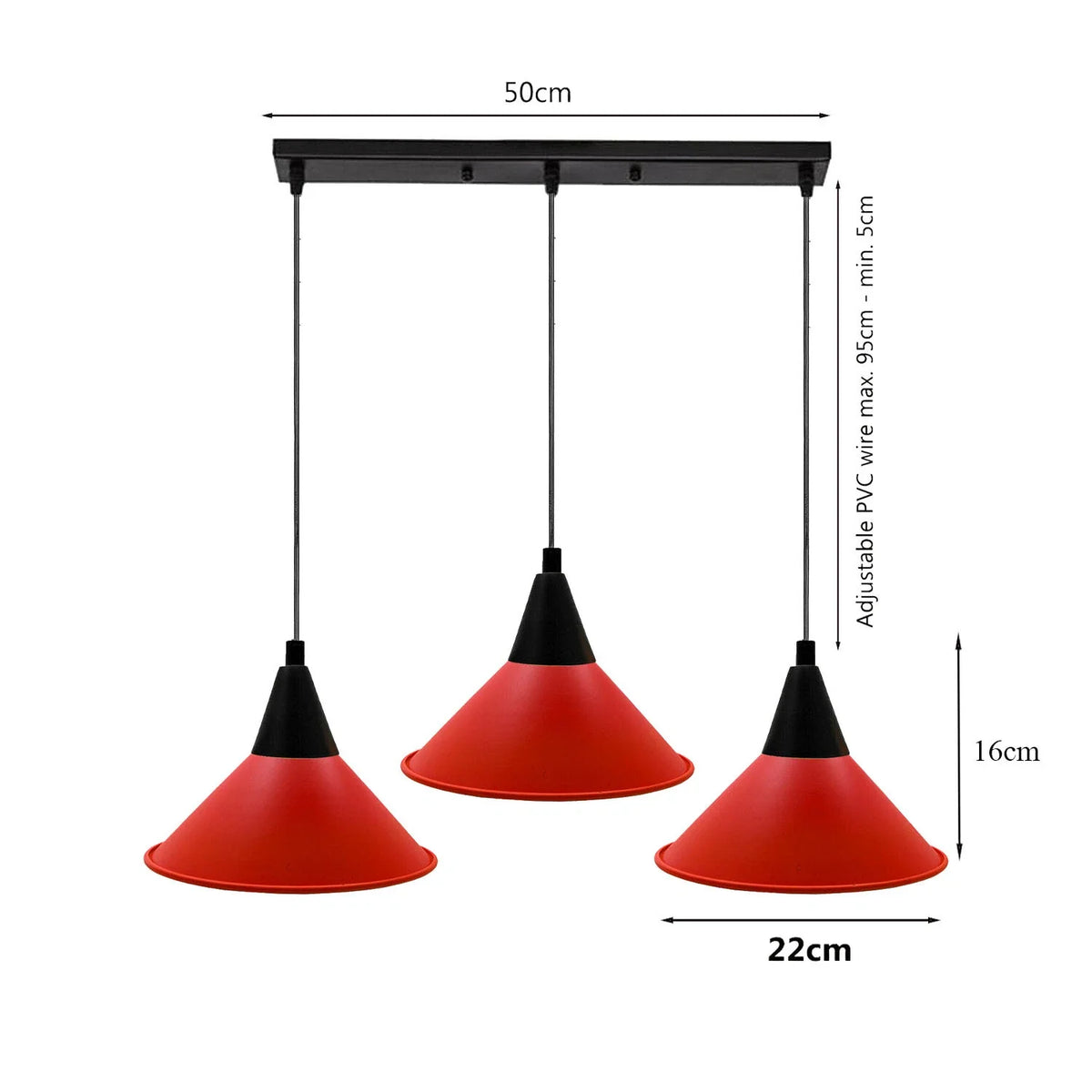 3-Light Pendant – Round Plate or Bar, Cones, Cages or Glass Globes, E27 - photo 4
