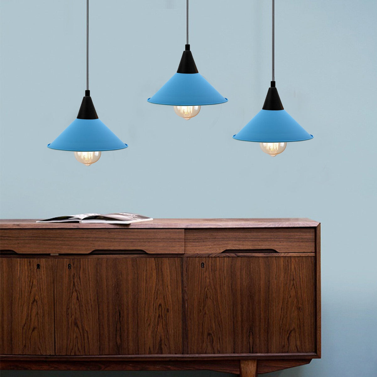 3-Light Pendant – Round Plate or Bar, Cones, Cages or Glass Globes, E27