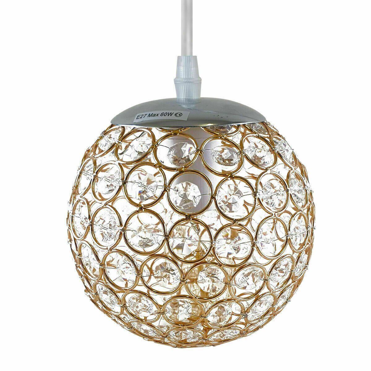 Chrome Pendant Light â€“ Gold Crystal Ball or Red Rattan Ball Shade - photo 3