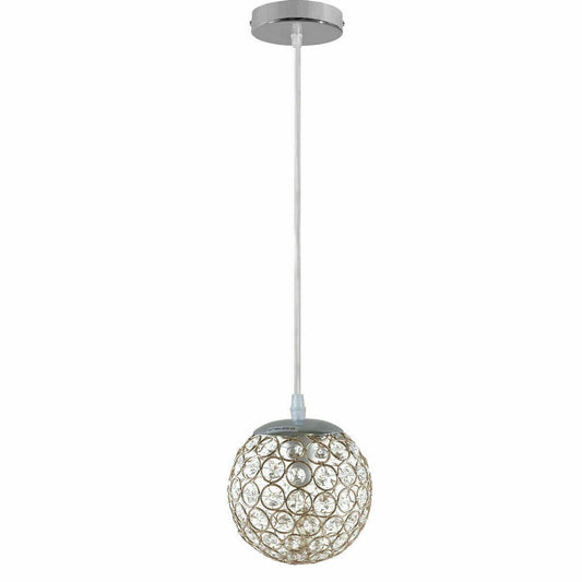 Chrome Pendant Light – Gold Crystal Ball or Red Rattan Ball Shade - Chrome, Crystal Ball 15 cm Gold, Without Bulb