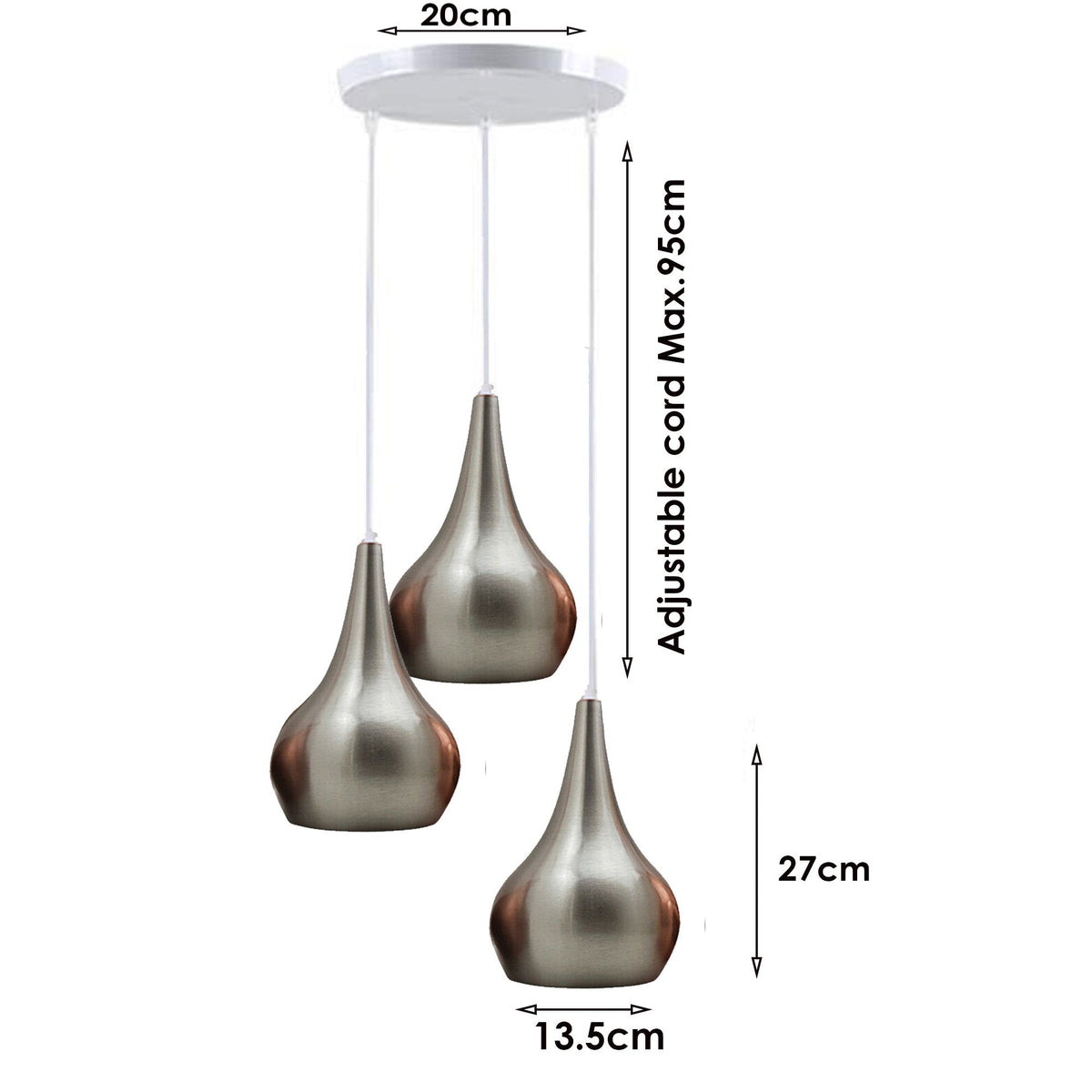 Metallic 3-Light Teardrop Pendant – Copper, Brass, Rose Gold or Nickel - photo 3