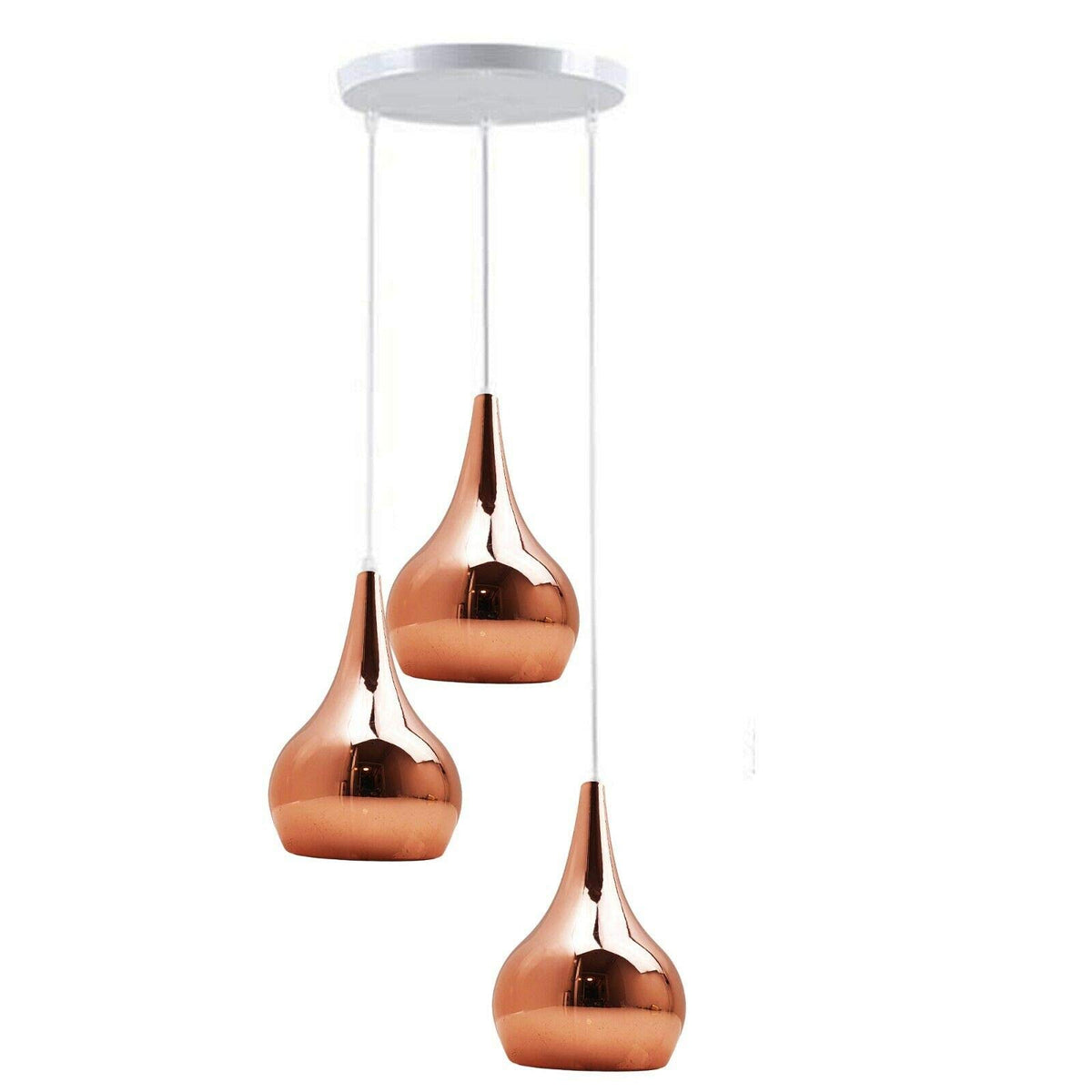Metallic 3-Light Teardrop Pendant – Copper, Brass, Rose Gold or Nickel - White, Teardrop 13.5 cm Rose Gold, Without Bulb