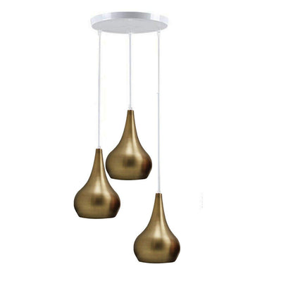 Metallic 3-Light Teardrop Pendant – Copper, Brass, Rose Gold or Nickel - White, Teardrop 13.5 cm Yellow Brass, Without Bulb