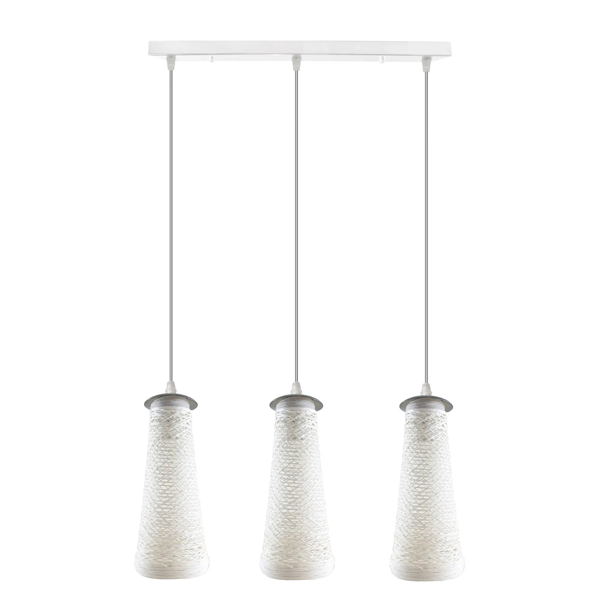 3-Light Rattan Ball Pendant – Round Plate or Bar, Colours & Mixed Sets - Chrome, Rattan Tube White 500 mm Rose, Without Bulb