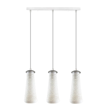 3-Light Rattan Ball Pendant – Round Plate or Bar, Colours & Mixed Sets - Chrome, Rattan Tube White 500 mm Rose, Without Bulb