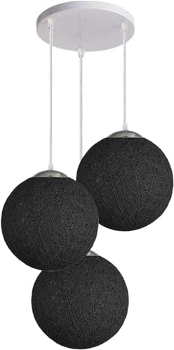 3-Light Rattan Ball Pendant – Round Plate or Bar, Colours & Mixed Sets