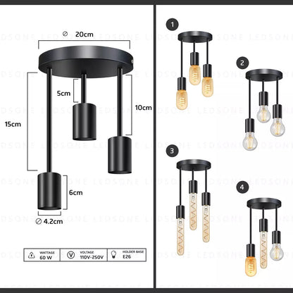 3-Light Semi Flush Ceiling Light – Black, E27 - photo 2