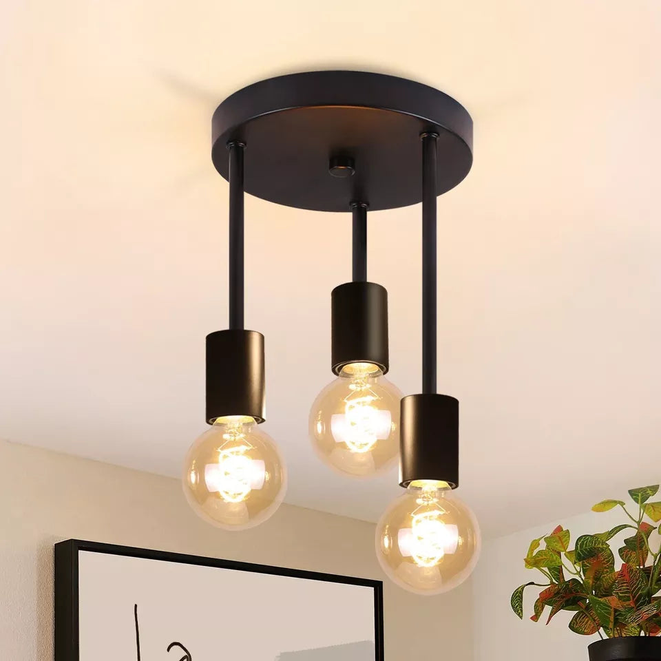 3-Light Semi Flush Ceiling Light – Black, E27 - photo 4