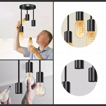3-Light Semi Flush Ceiling Light – Black, E27 - photo 5