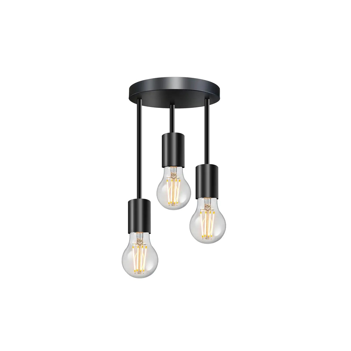 3-Light Semi Flush Ceiling Light – Black, E27 - Black, No Shade, 3 x A60 LED Bulb 4W
