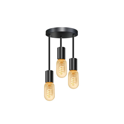 3-Light Semi Flush Ceiling Light – Black, E27 - Black, No Shade, 3 x ST45 LED Bulb 4W