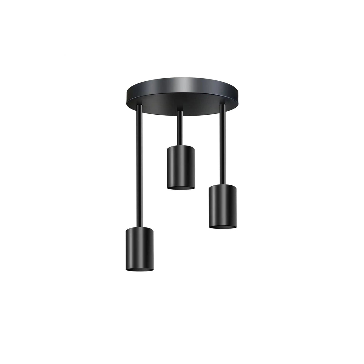 3-Light Semi Flush Ceiling Light – Black, E27 - Black, No Shade, Without Bulb