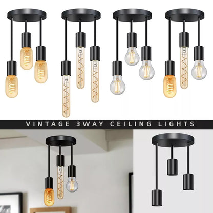 3-Light Semi Flush Ceiling Light – Black, E27