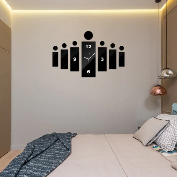 3D DIY Wall Clock Sticker – Black Acrylic Rectangles, Modern Design - photo 3