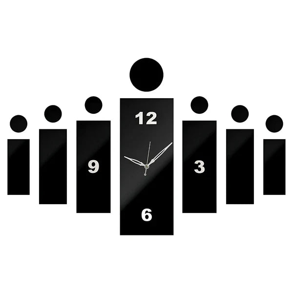 3D DIY Wall Clock Sticker – Black Acrylic Rectangles, Modern Design