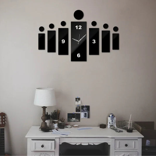 3D DIY Wall Clock Sticker – Black Acrylic Rectangles, Modern Design - photo 2