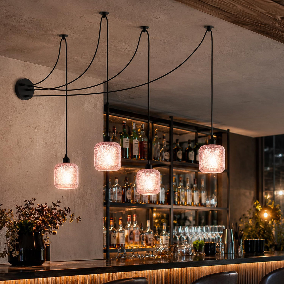 4-Way Spider Pendant Light – Frosted Glass Shades, 2m Cables - photo 2