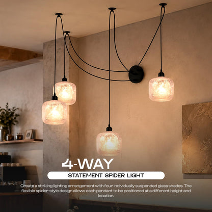 4-Way Spider Pendant Light – Frosted Glass Shades, 2m Cables - photo 5