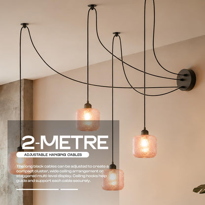 4-Way Spider Pendant Light – Frosted Glass Shades, 2m Cables - photo 6
