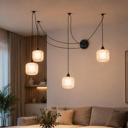4-Way Spider Pendant Light – Frosted Glass Shades, 2m Cables - photo 7