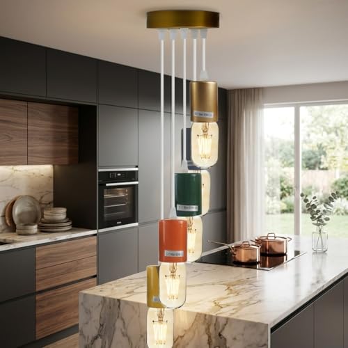 5 Light Cascade Pendant – Gold or Mixed Colour Holders, E27 - photo 4