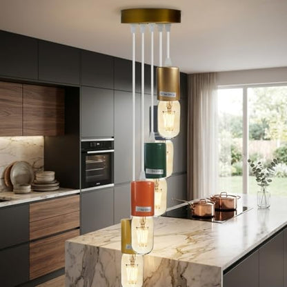 5 Light Cascade Pendant – Gold or Mixed Colour Holders, E27 - photo 4