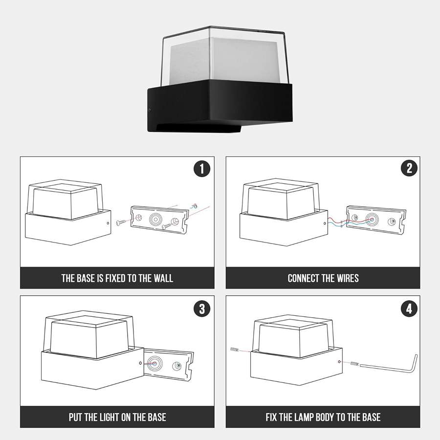 Square 7W LED Wall Light IP54 – Black, Die-cast Aluminium - photo 5