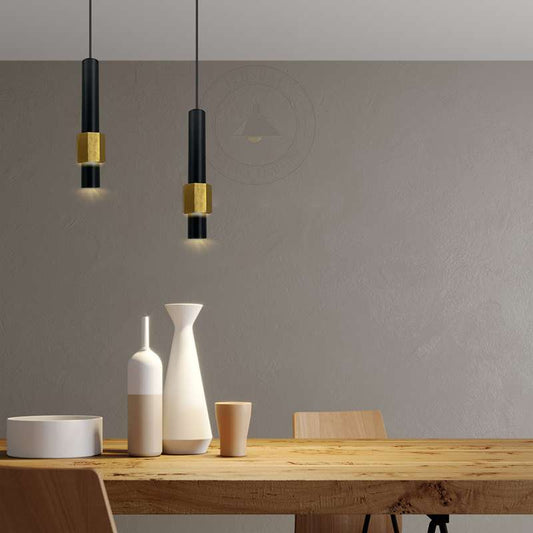 Tube Pendant Light – Black or Black & Gold, Single or Pair - photo 2