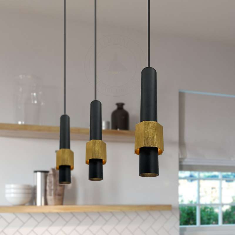 Tube Pendant Light – Black or Black & Gold, Single or Pair - photo 3