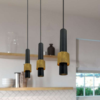Tube Pendant Light – Black or Black & Gold, Single or Pair - photo 3